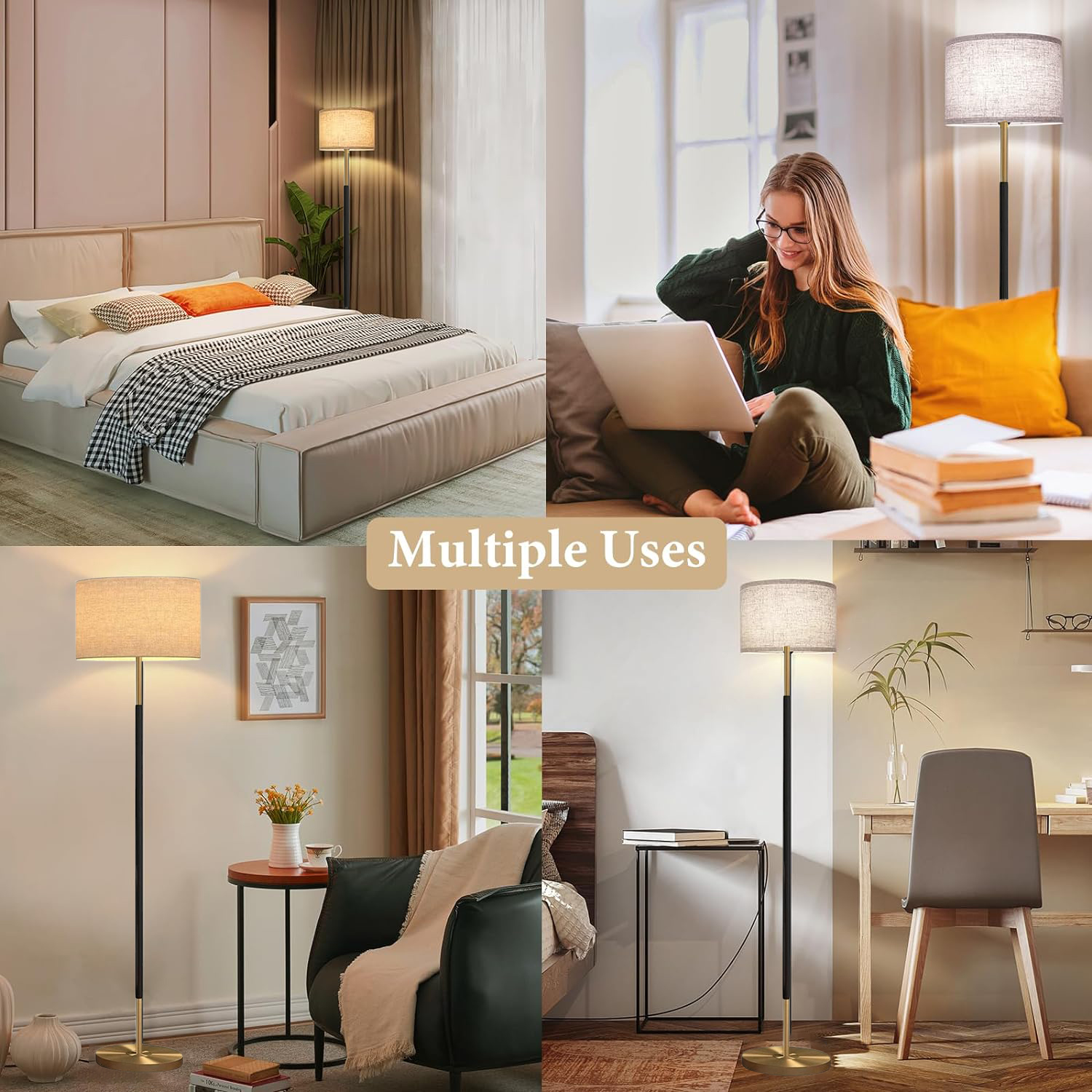 Floor Lamp Modern Standing Lamp Drum Shade with Tri-Color Stand Up Lamp ...
