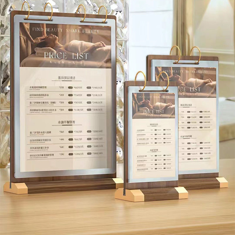 Walnut Menu Holder A4 Flipping Wooden Menu Stand Pvc Menu Binder ...