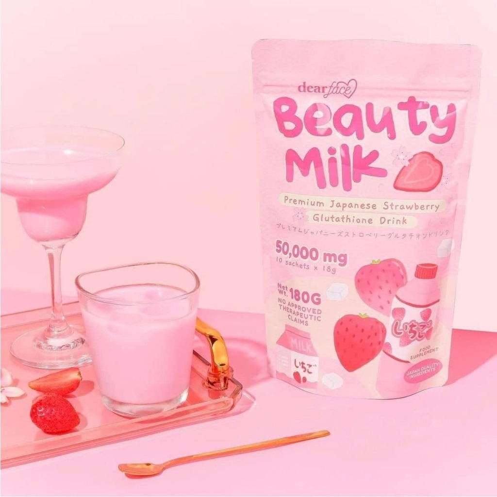 premium japanese strawberry glutathione drink Dear Face Beauty Milk Collagen – Flavor, 18g X 10 Sachets Type:Methyl B12 Glutathione x Collagen w/ BPC-157 Research Peptide | DIETARY:Low Sugar