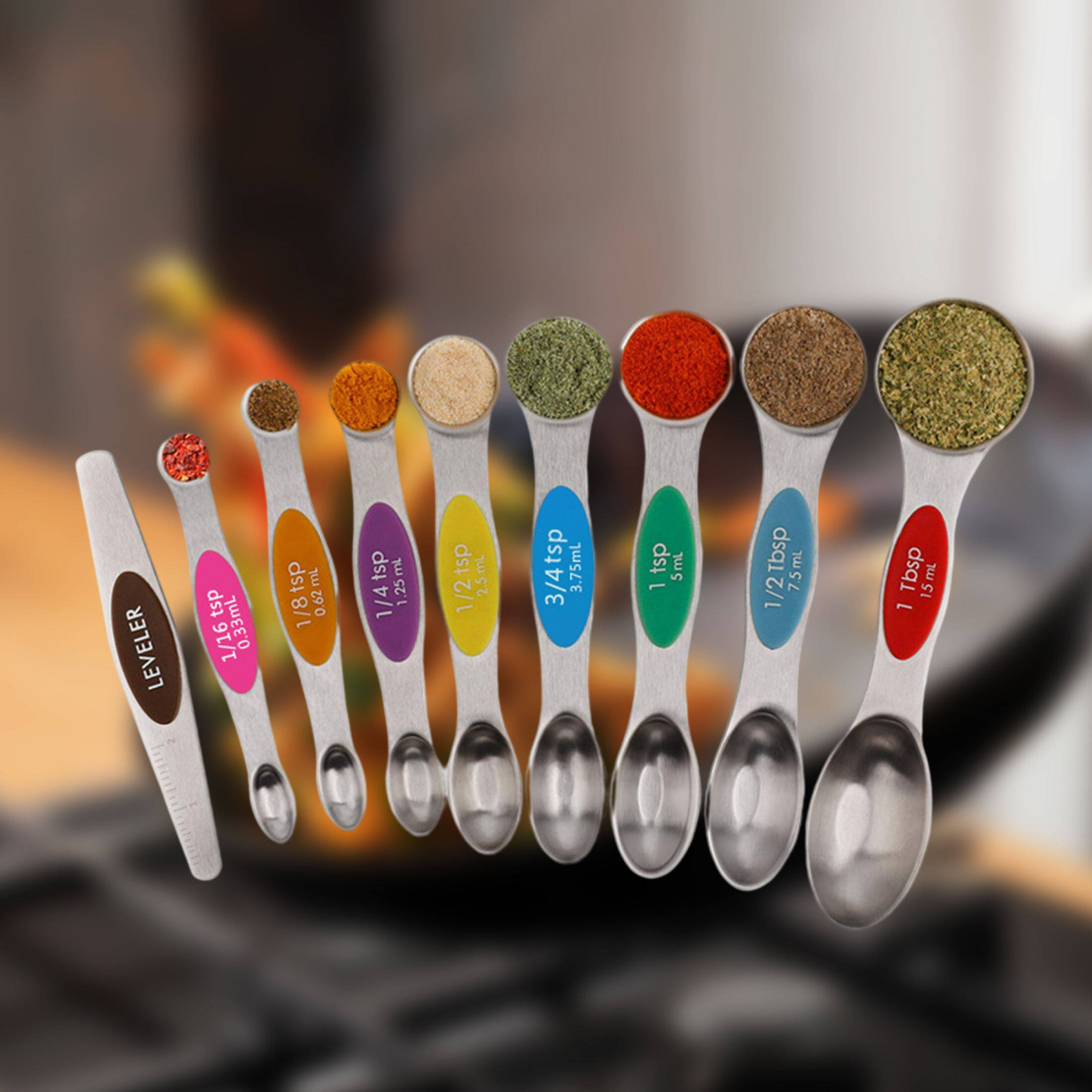 9 Pieces Magnetic Measuring Spoons Set Stainless Steel Dual Sided ...