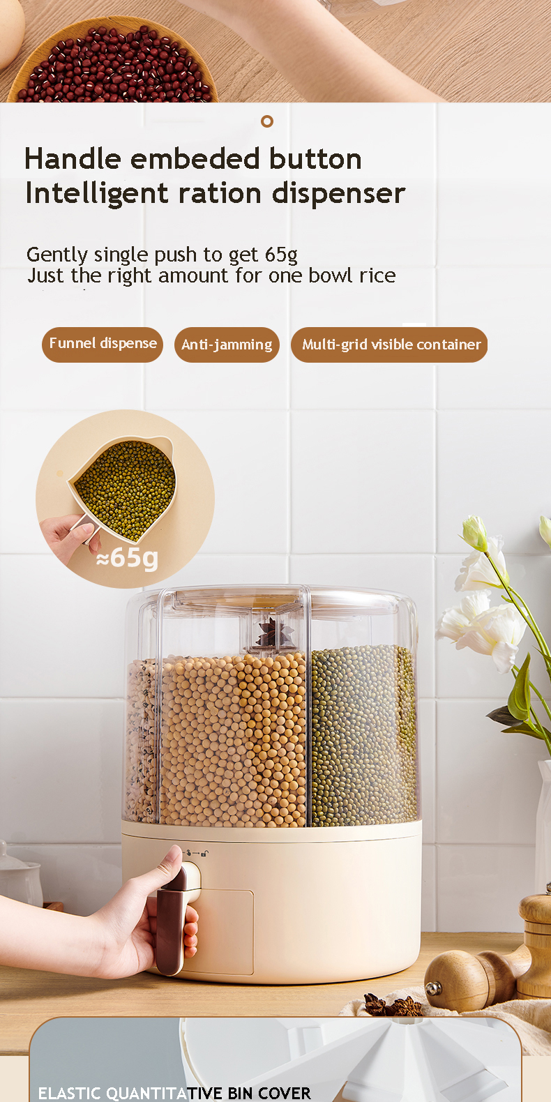 Ecoco Rice Dispenser Clear Cereal Storage Container Rotatable Rice Box ...