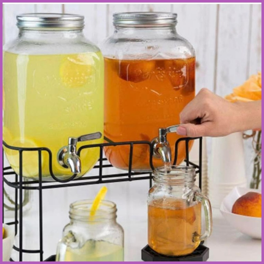 COD TWIN JAR & SINGLE JAR Glass Jar Dispenser with Metal Stand Big Hole ...