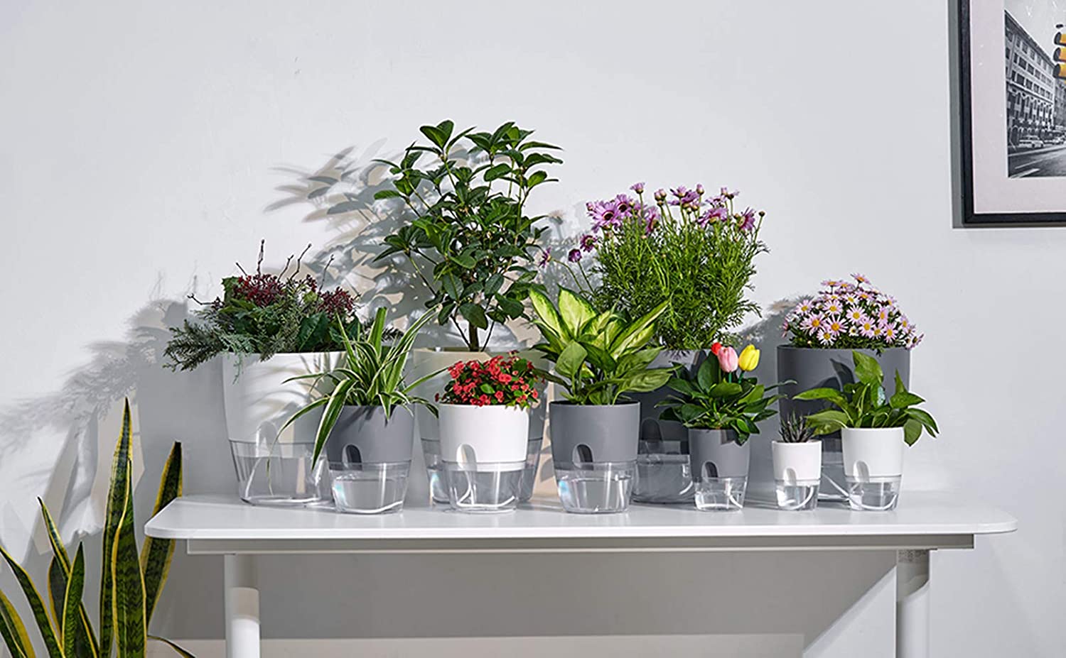 Water Inlet Self Watering Pot White Pots For Plants Indoor Outdoor ...