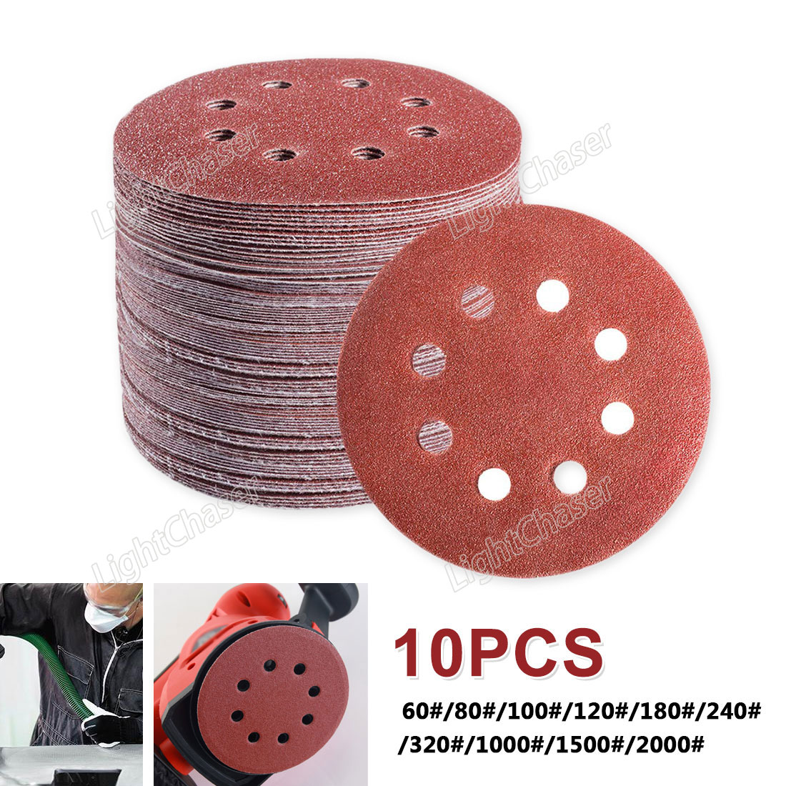 COD 100pcs 5 Inch 125mm Round Sandpaper Eight Hole Disk Sand Sheets 60 ...