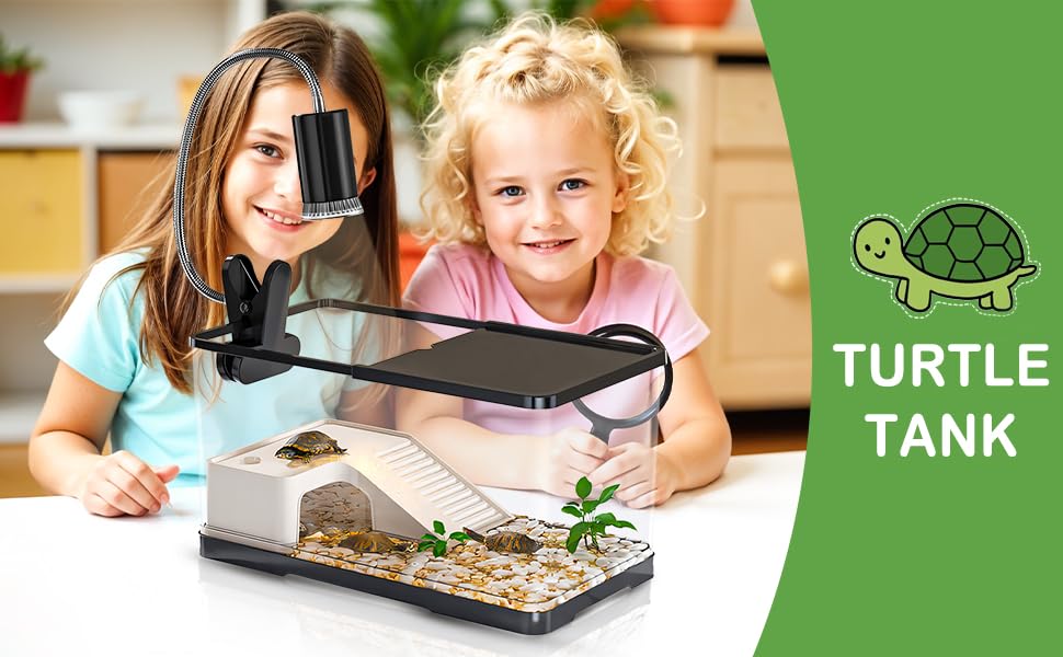 Visual Reference: Turtle Aquarium Acrylic Turtle Habitat Tank With Basking Platform Lamp