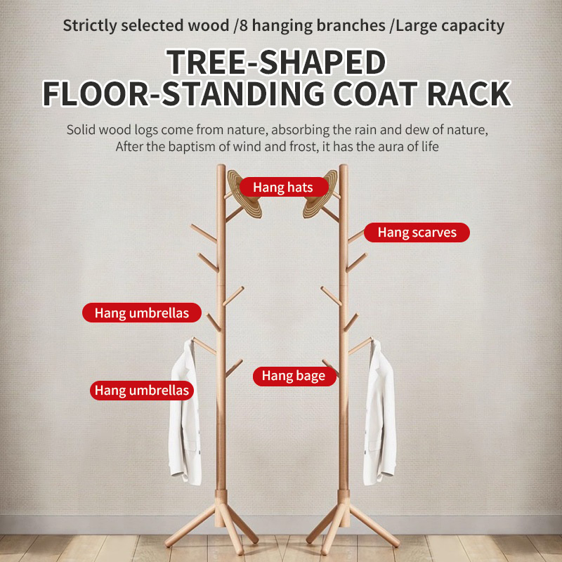 Solid Wood Bag Rack Stand Coat Rack 1.7M Multi Bag Coat Rack Umbrella ...