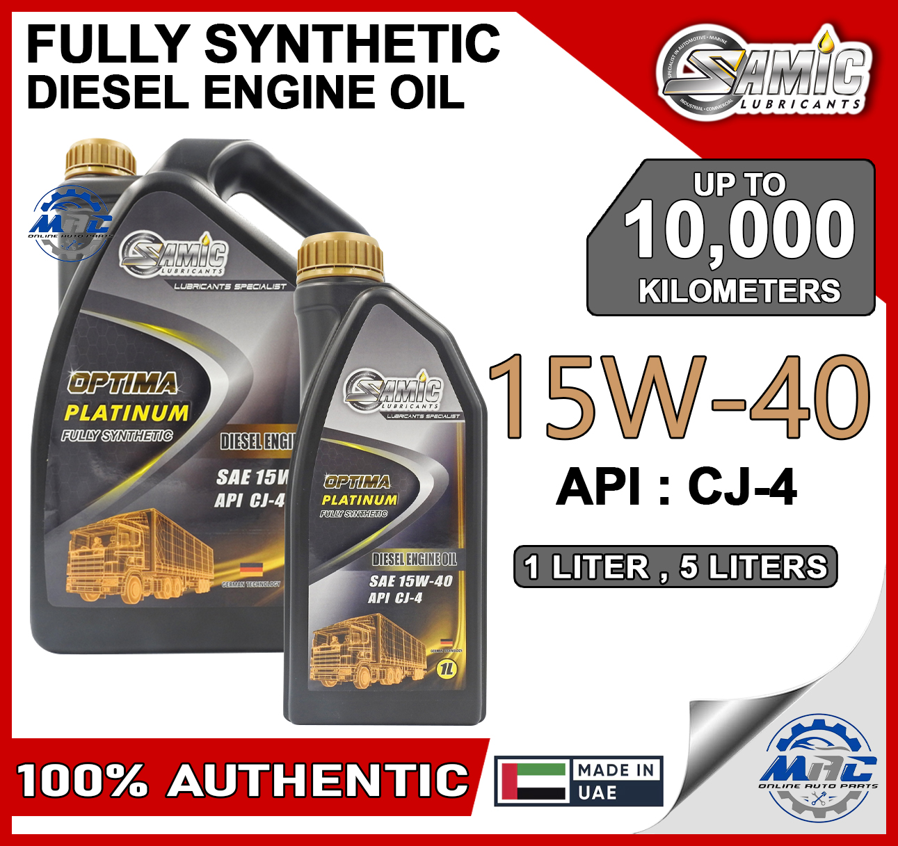 SAMIC OPTIMA PLATINUM 15W-40 FULLY SYNTHETIC DIESEL ENGINE OIL API CJ-4 ...
