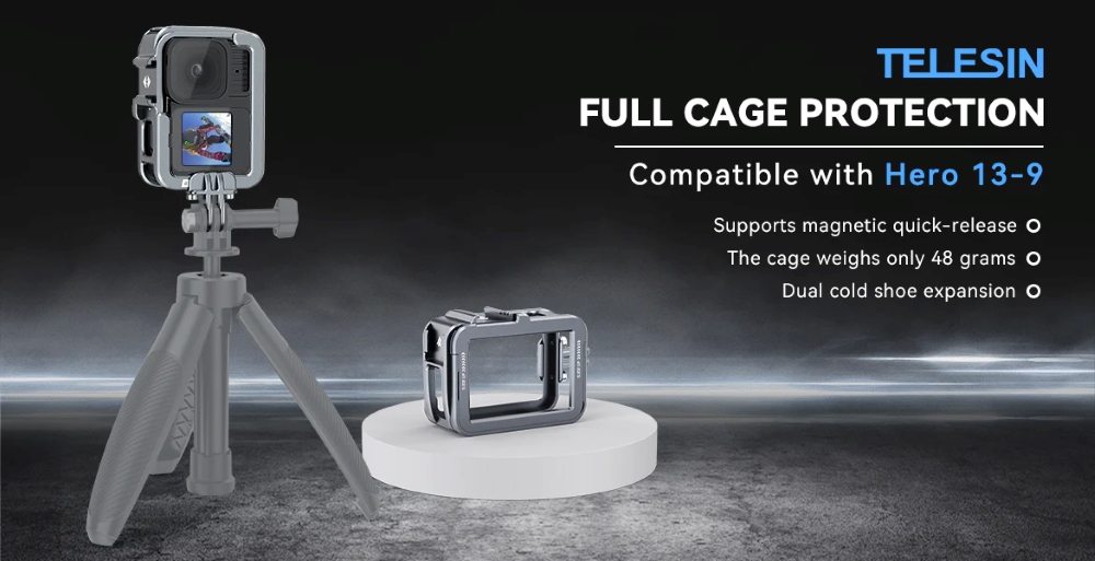 TELESIN Aluminum Vertical Full Cage Rabbit Frame GoPro Hero 13, 12, 11 ...