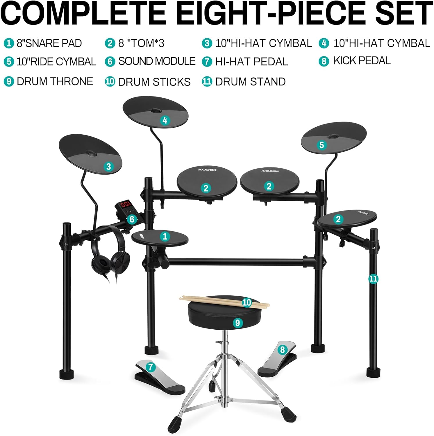 Foldable Electric Drum Set for Home,Shocking Sound Effects with 20 Drums,  120 Sounds, Real Drum Feel