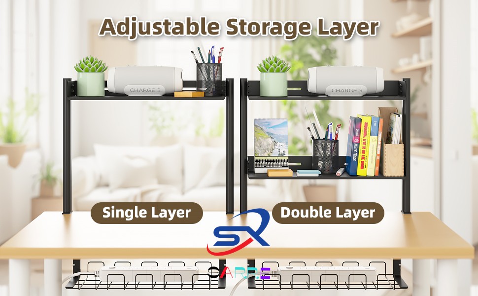 2-story adjustable storage desk extension rack Computer desk storage ...