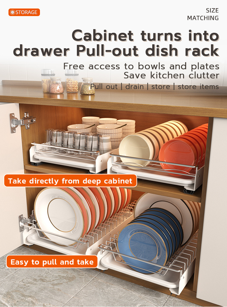 Kitchen dish rack stainless steel dish rack pull-out basket cabinet ...