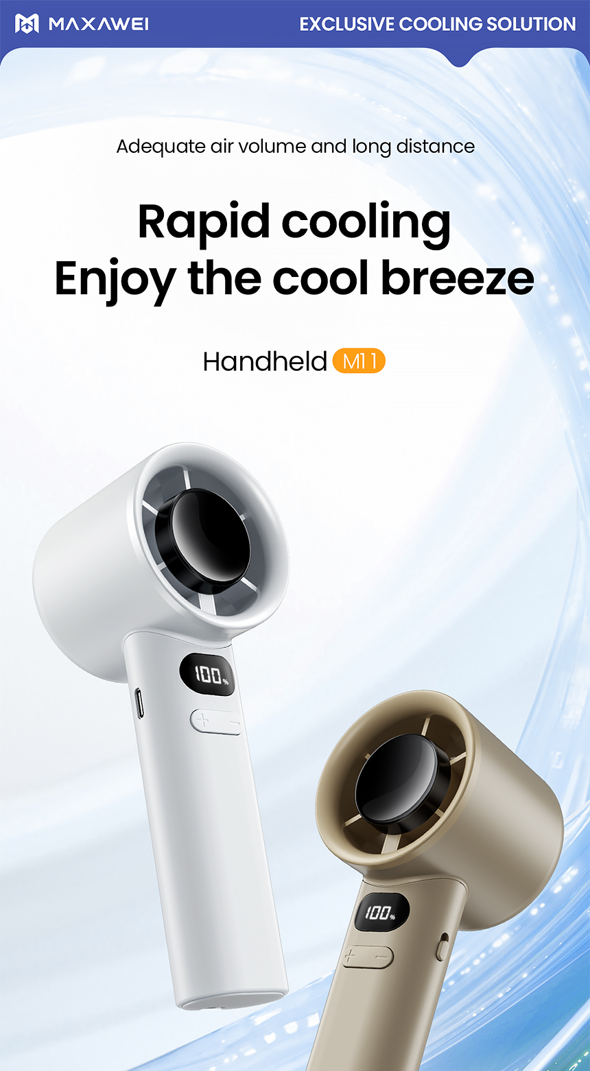 MAXAWEI M11 Handheld Fan Rechargeable 120 Speed Wind Cooling Portable ...