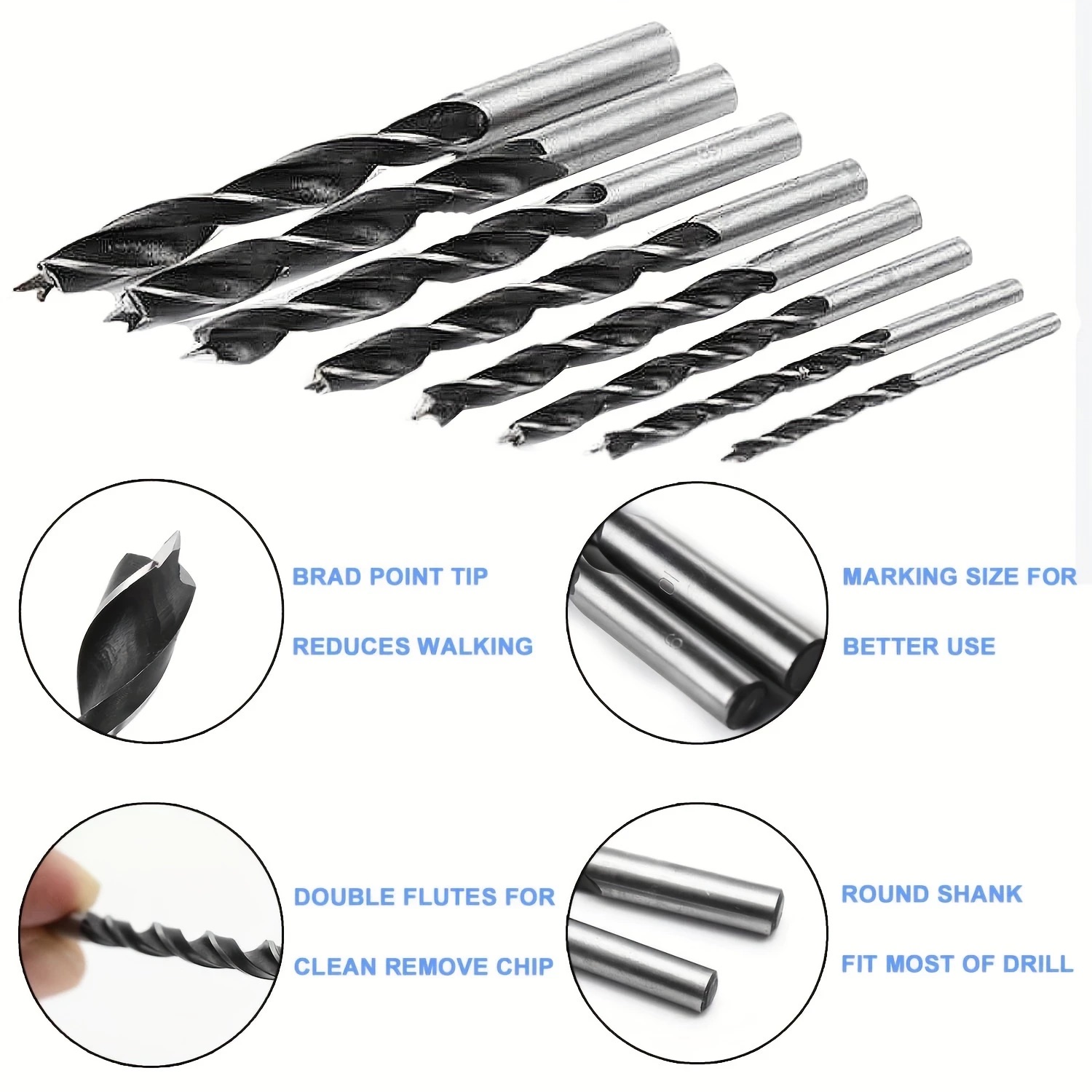8Pcs Twist Drill Bit for wood Three-point wood Drill Reamer Centering ...
