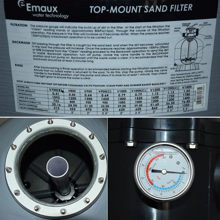 EMAUX Pool Sand Filter V450 V525 V700 Sand Filter with 6-way Top Valve ...