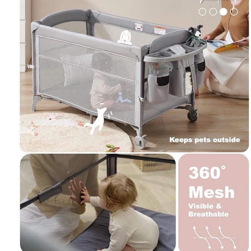 Crib For Kids 3 in 1 Playpen Foldable Portable Bed Side Travel Crib ...