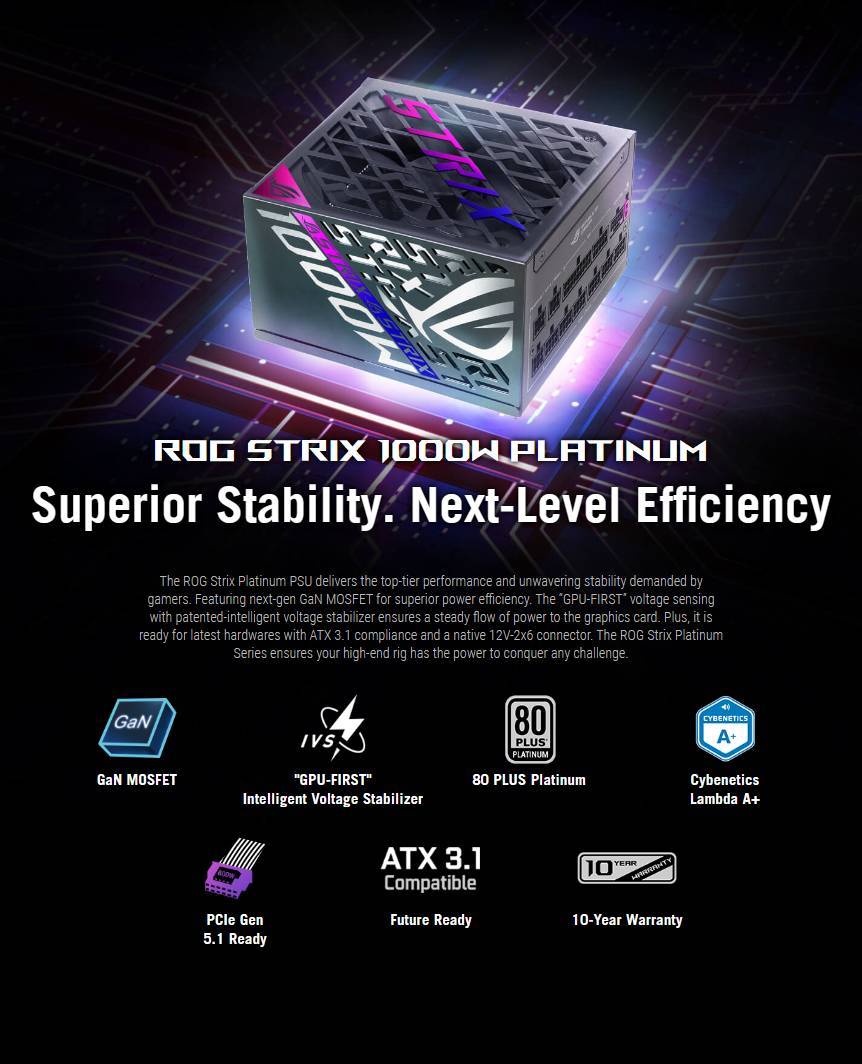 Asus ROG Strix 1000W Platinum 80 Plus Platinum Fully Modular 100-240Vac ...