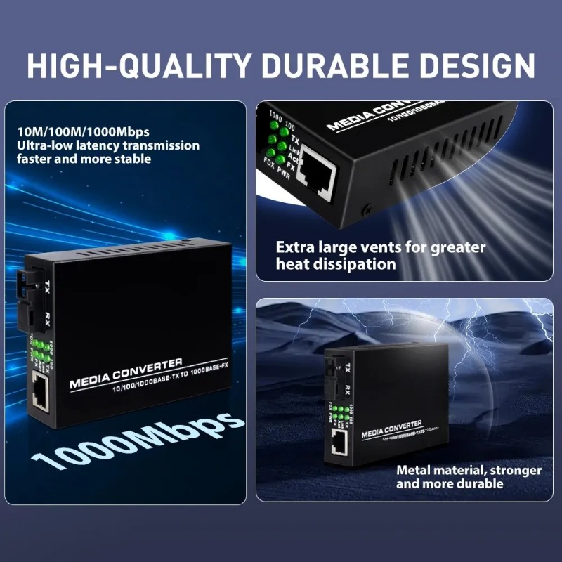 1000Mbps Fiber Optic Transceiver Media Coverter Ethernet SC Singlemode ...