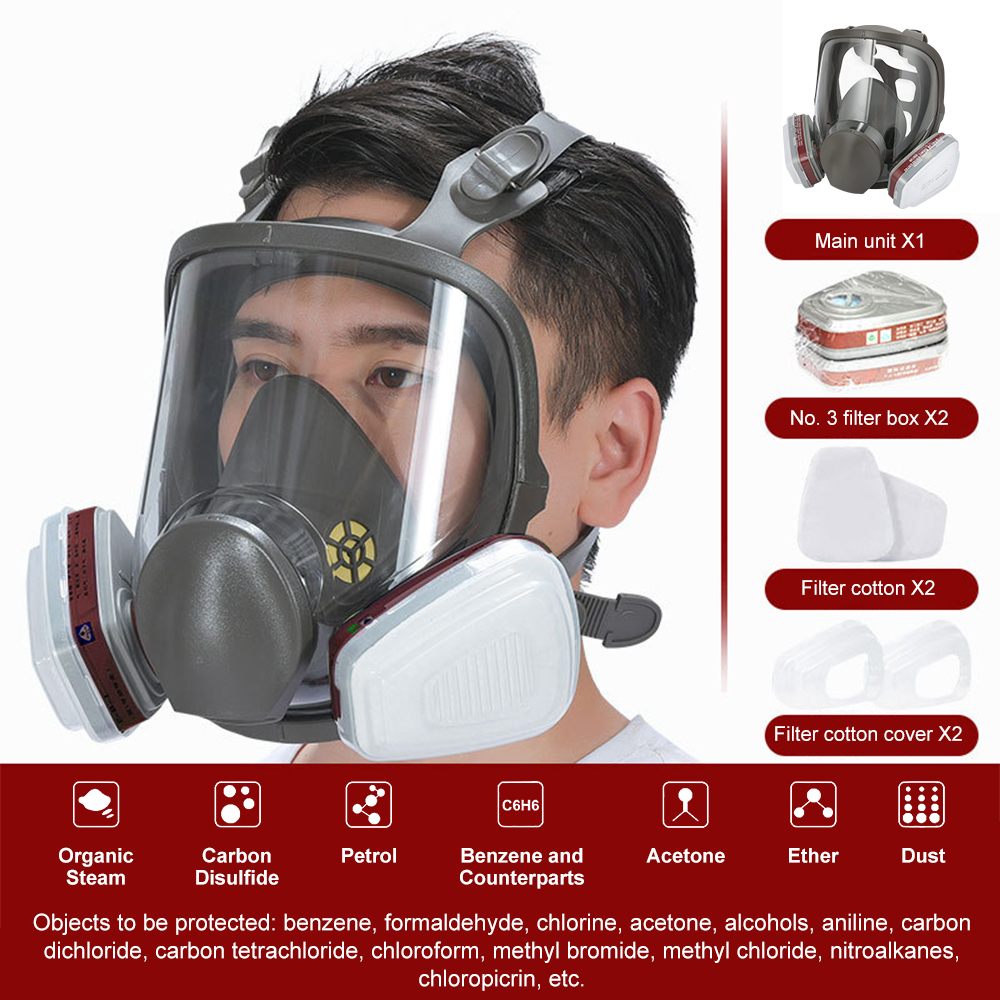7 in 1 Full Face Gas Mask KN90 Dust Chemical Spray Paint Industrial ...