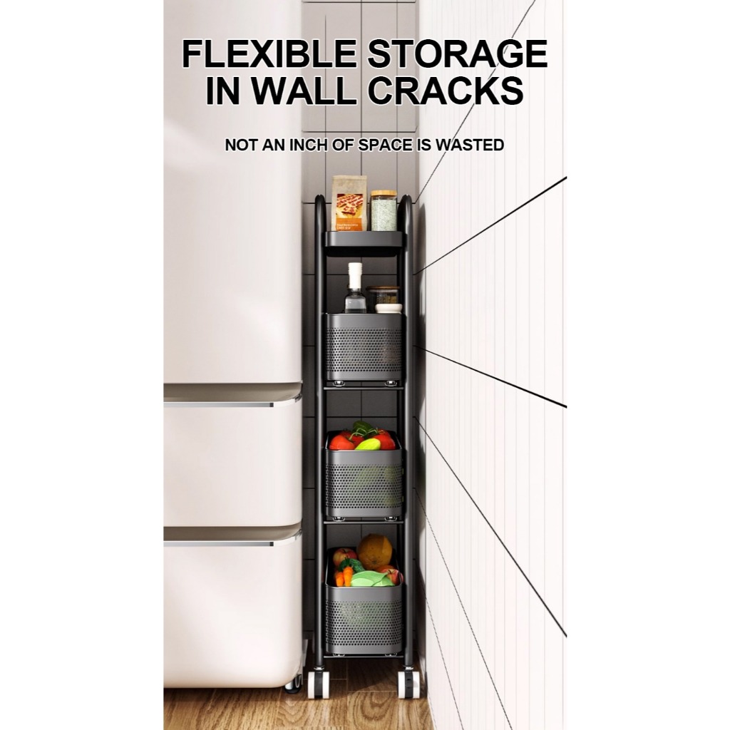 Nearra Narrow Storage Trolley with Wheels Bedroom/Bathroom/Kitchen ...