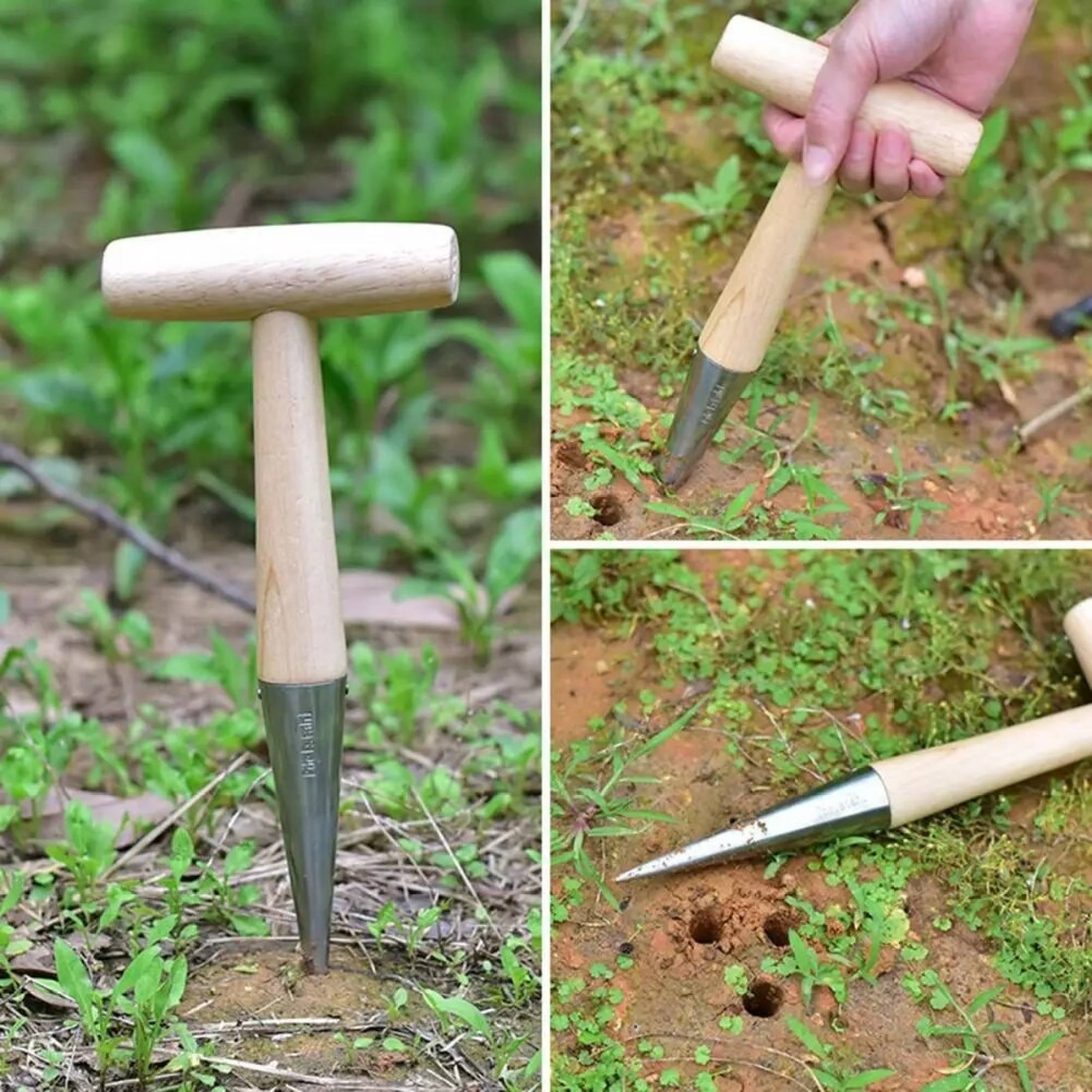 Stainless Steel Garden Dibber Wooden Handle Tool For