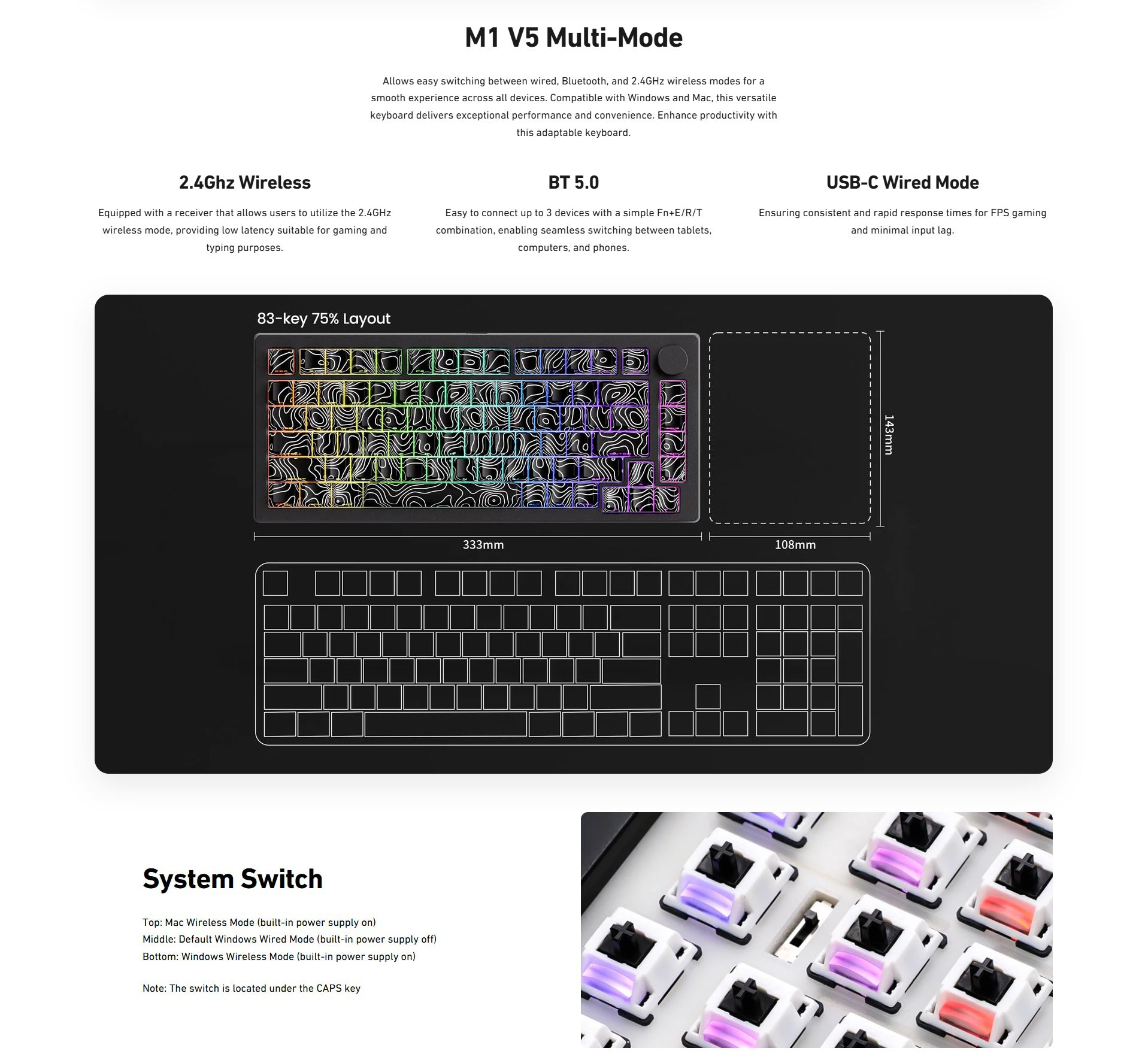 MonsGeek M1 V5 Contour Lines Aluminum Case Multi-Mode RGB Hot-Swappable ...