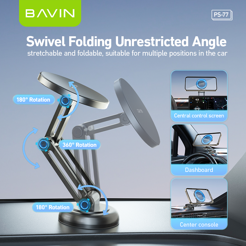 thumbnail image 2 of Magnetic Vacuum Adsorption Car Mount - Foldable 360° Rotating Aluminum 2 of 14