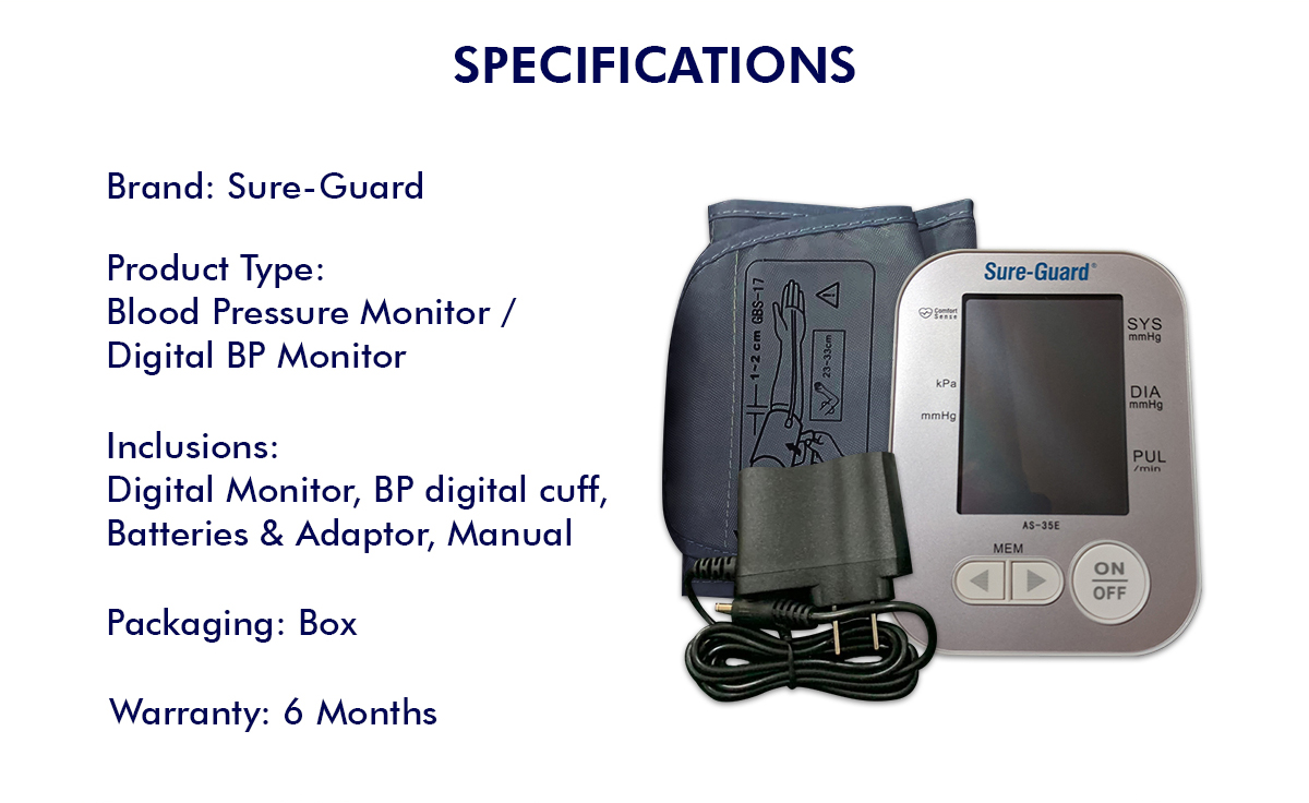 Sure Guard Dual Powered Digital Blood Pressure Monitor (With Adapter ...