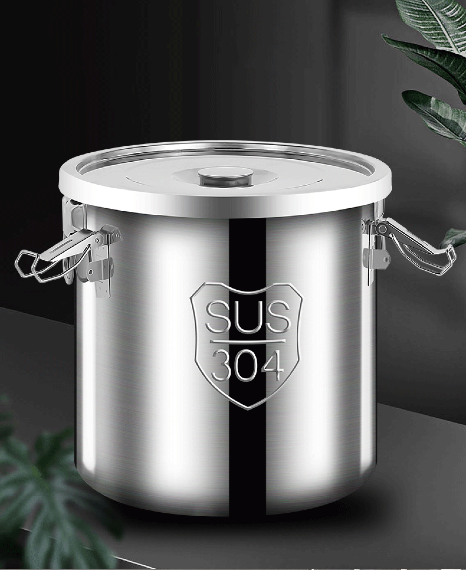 304 Metal stainless steel closed food rice storage container against ...