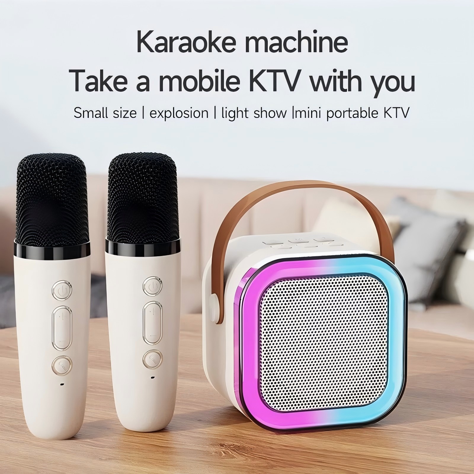 Wireless Karaoke Speaker With Bluetooth RGB Light Microphone Portable ...