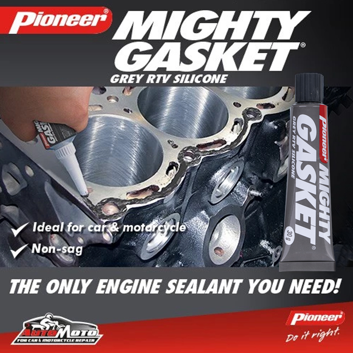 Pioneer Mighty Gasket Engine Sealant Grey 30g | Shopee Philippines