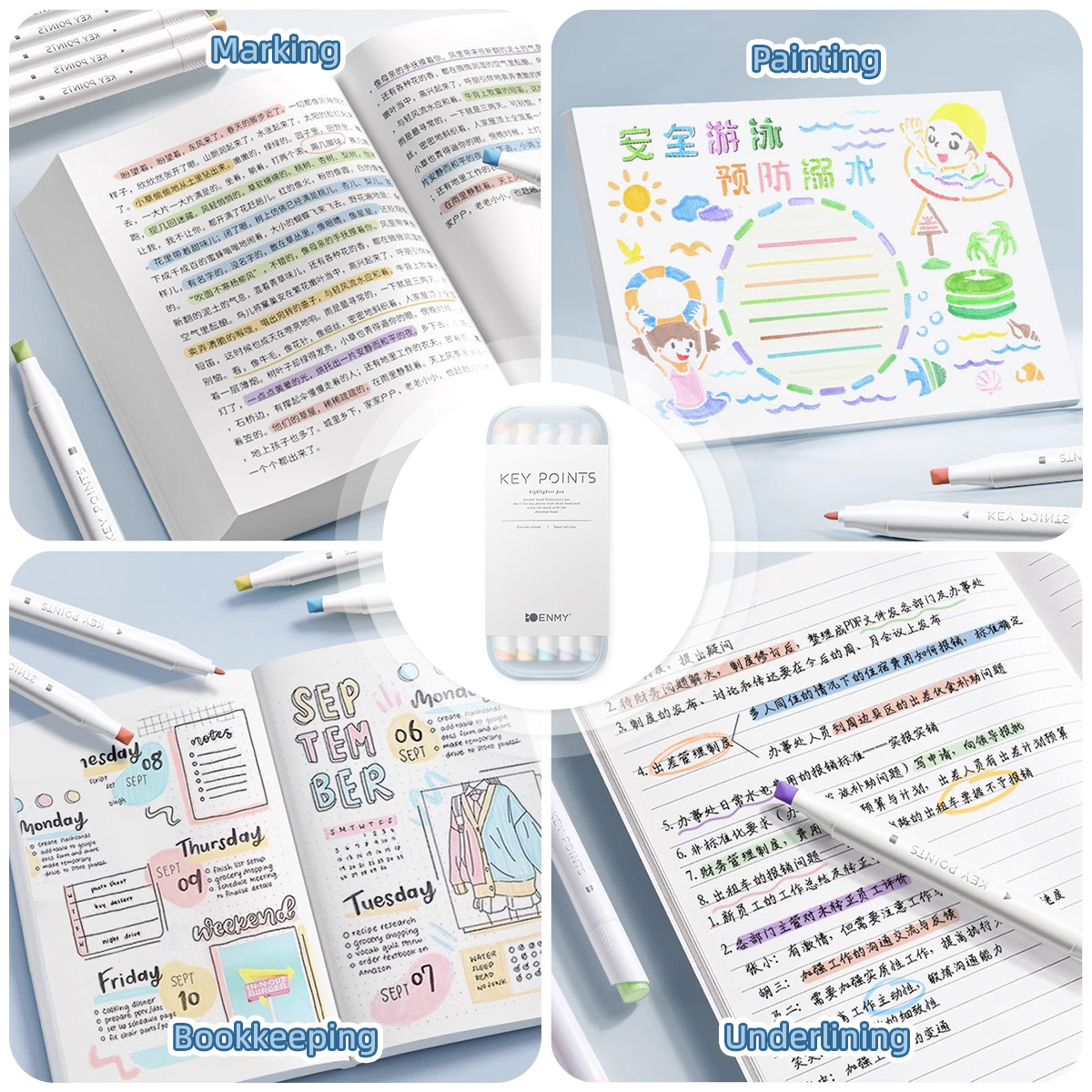 KEY 5-Color Highlighter Pen, Note Marker Pen, Highlighter Pen Set ...
