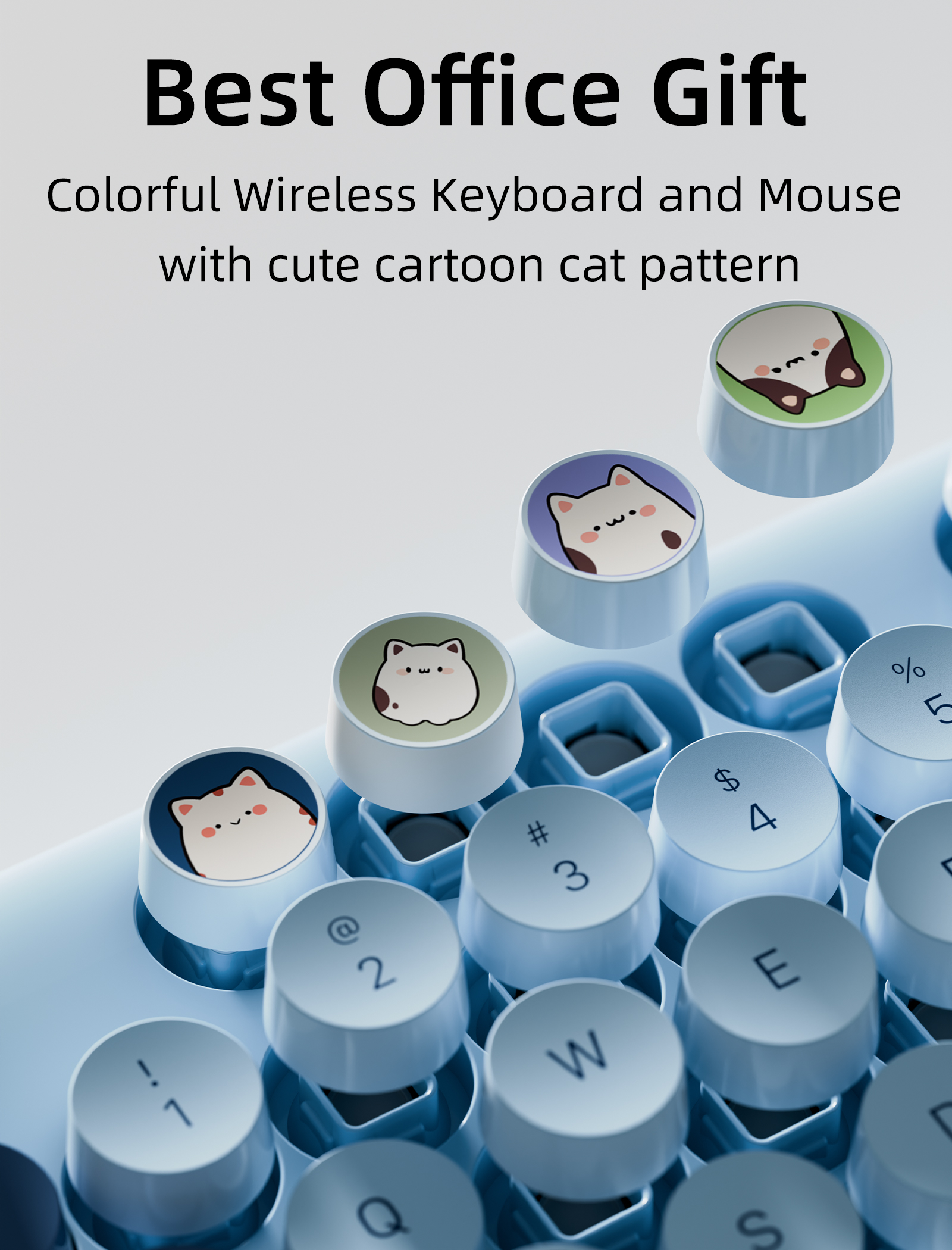 FANTASY MOFii Silly Cat Retro Cute Wireless Keyboard and Mouse Set For ...