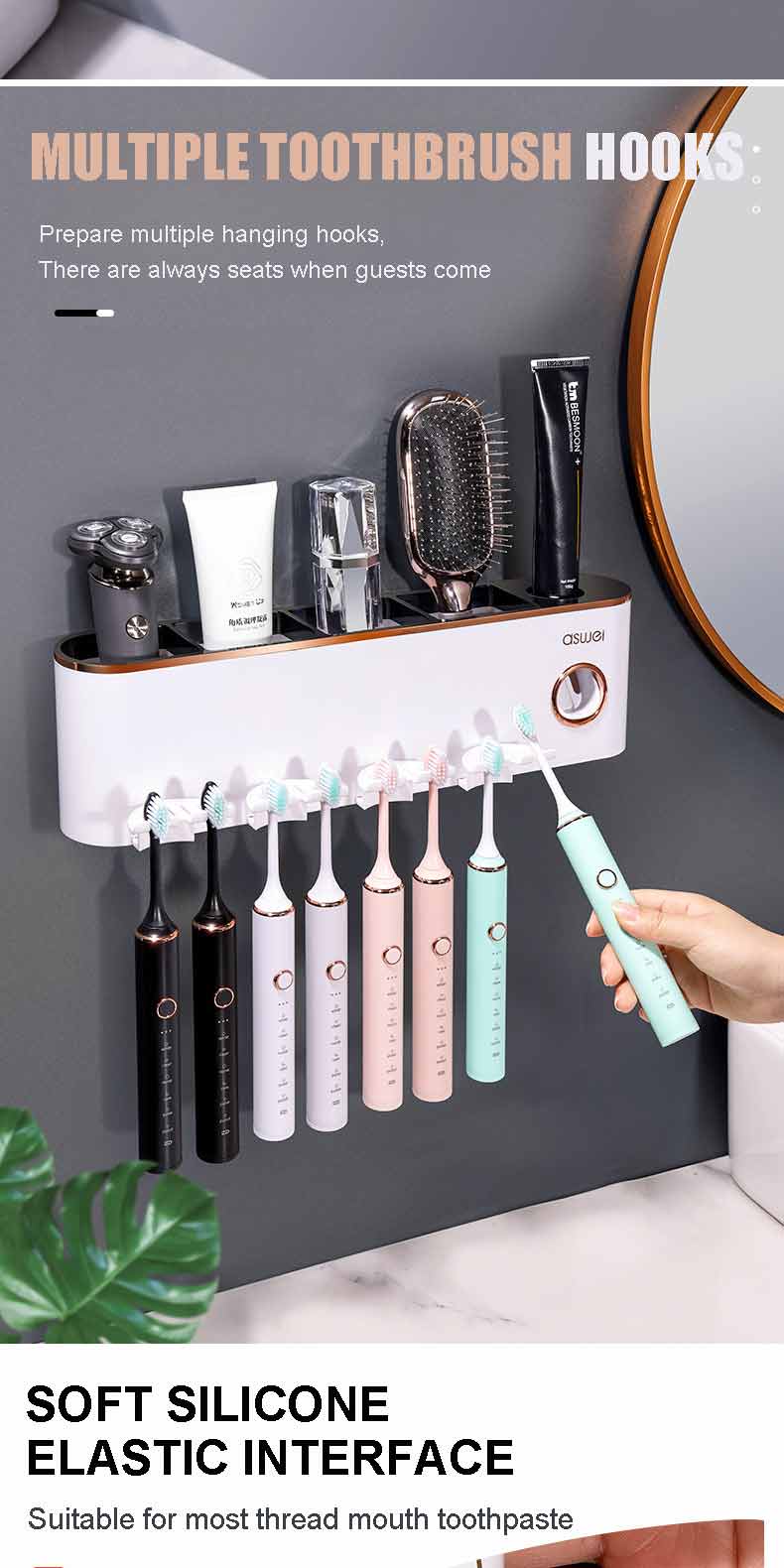 Wall-Mounted Toothbrush Holder with Toothpaste Squeezer Dispenser For ...
