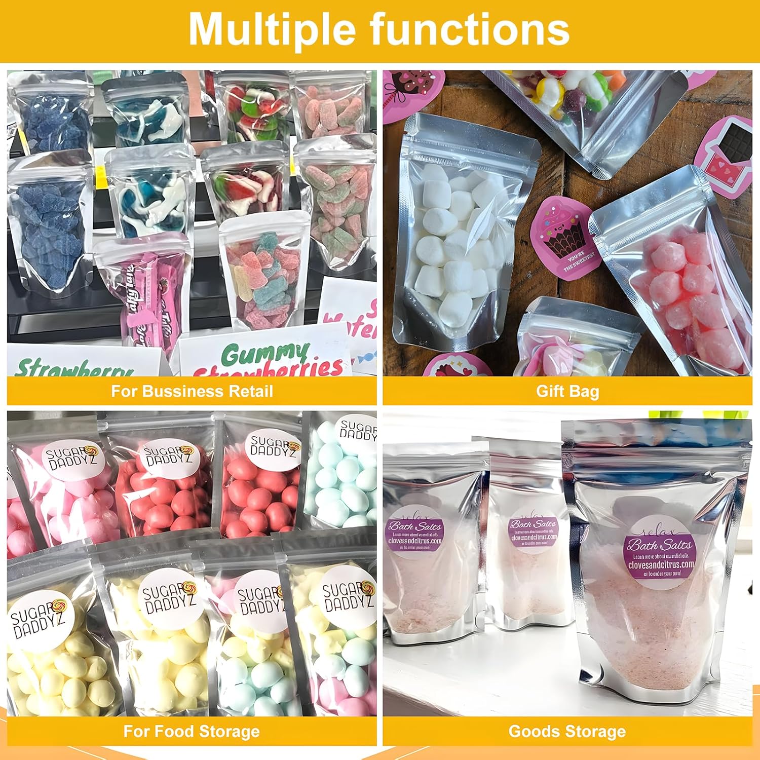 MOFF 100 pcs Silver Transparent Stand Up Pouch with Zip Lock Cpack ...