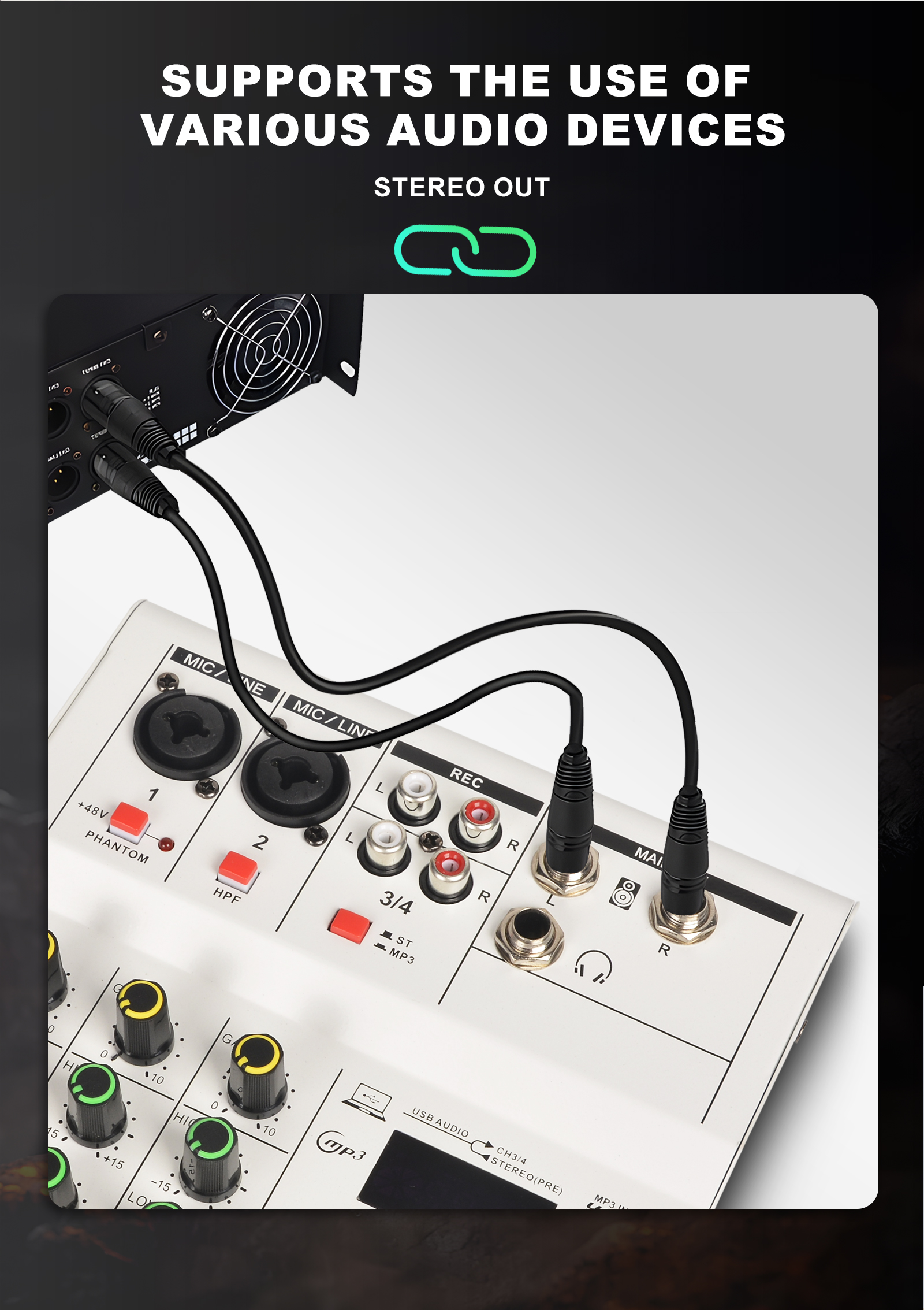 4 Channel Audio Mixer 48V Phantom Power Monitor Path Portable Mini ...