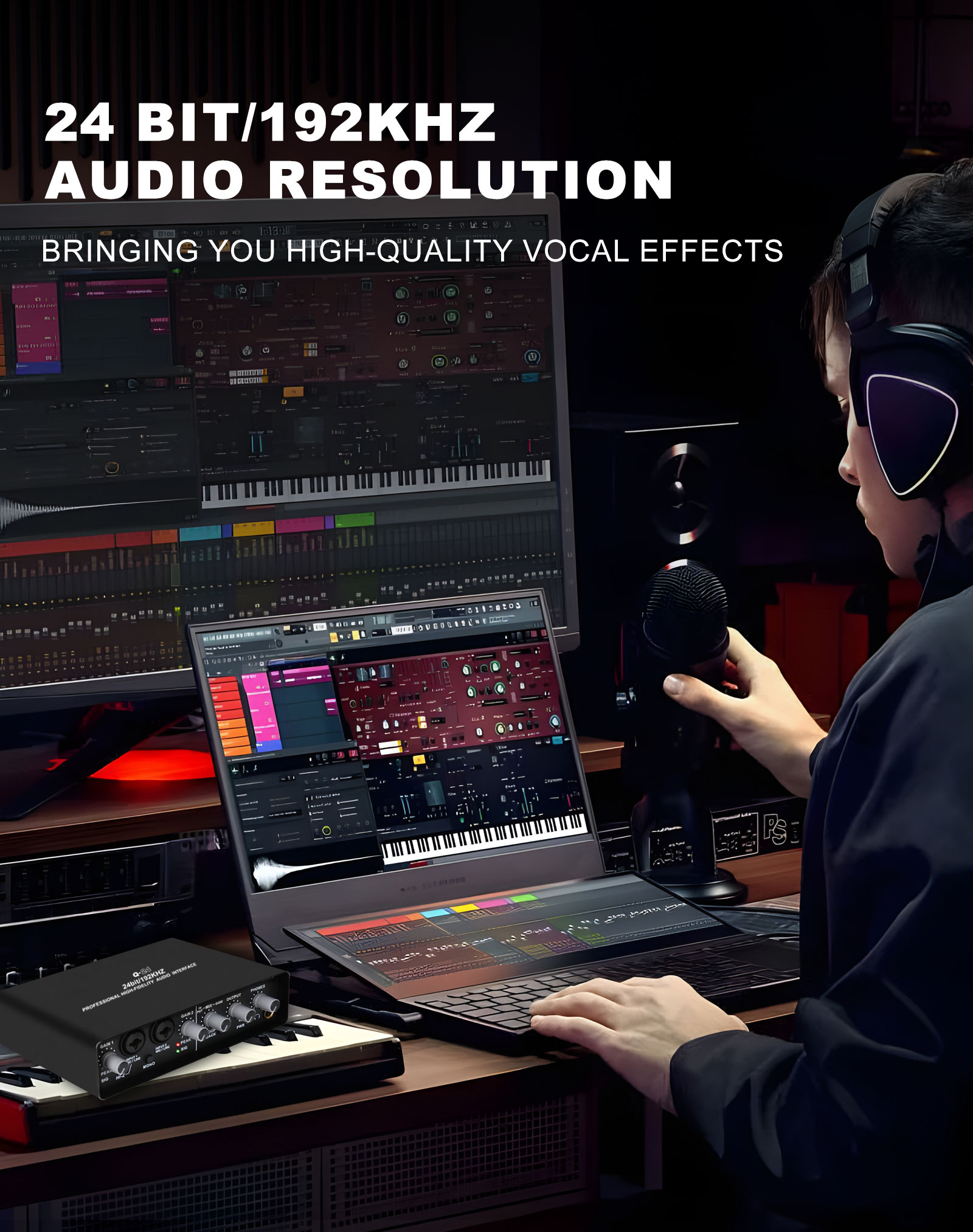 Q24 Audio Interface Professional Sound Card with Monitoring Electric ...