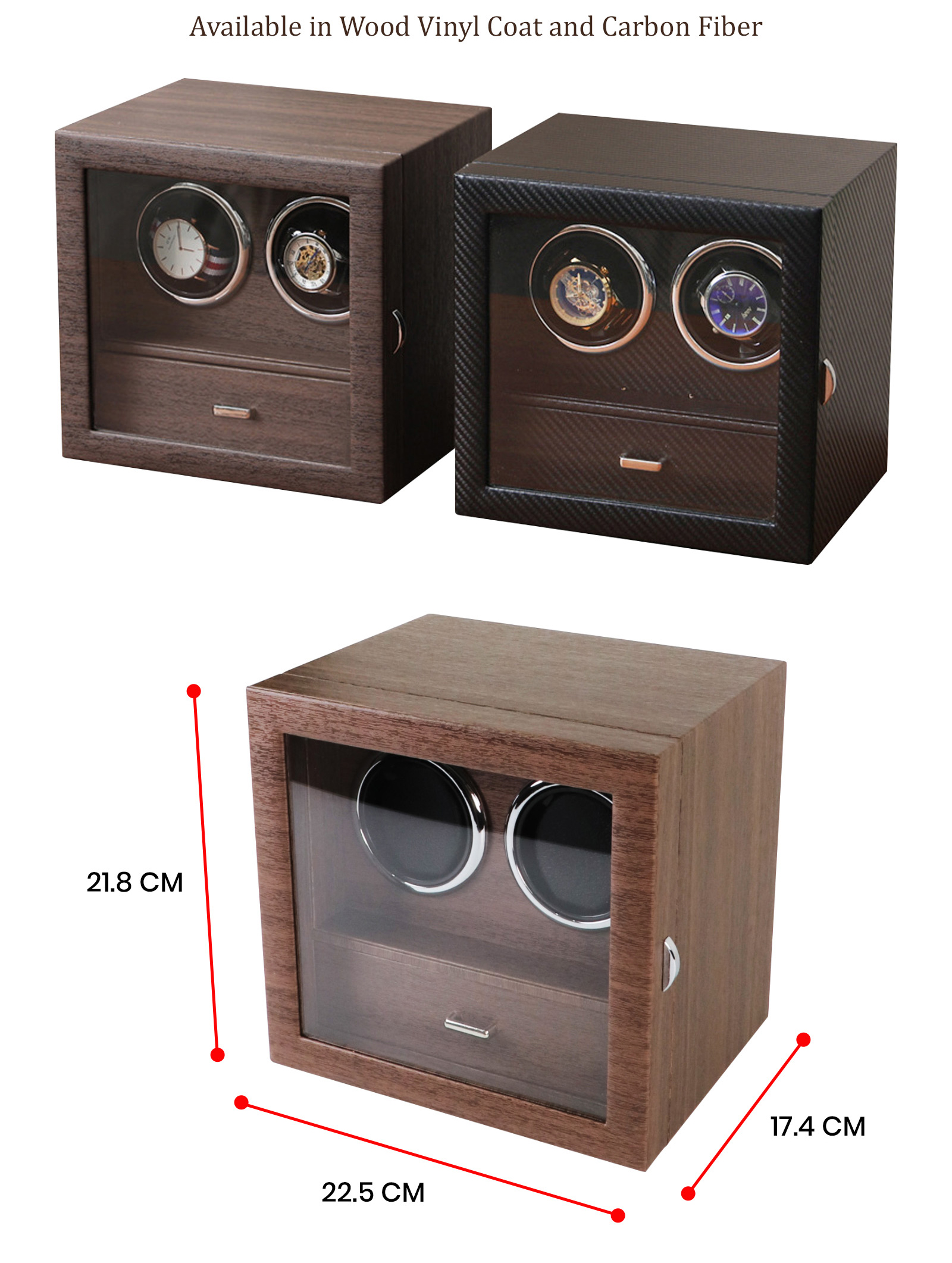 Dual Slot Automatic Watch Winder with Pull-out Jewelry Drawer Watch Box ...