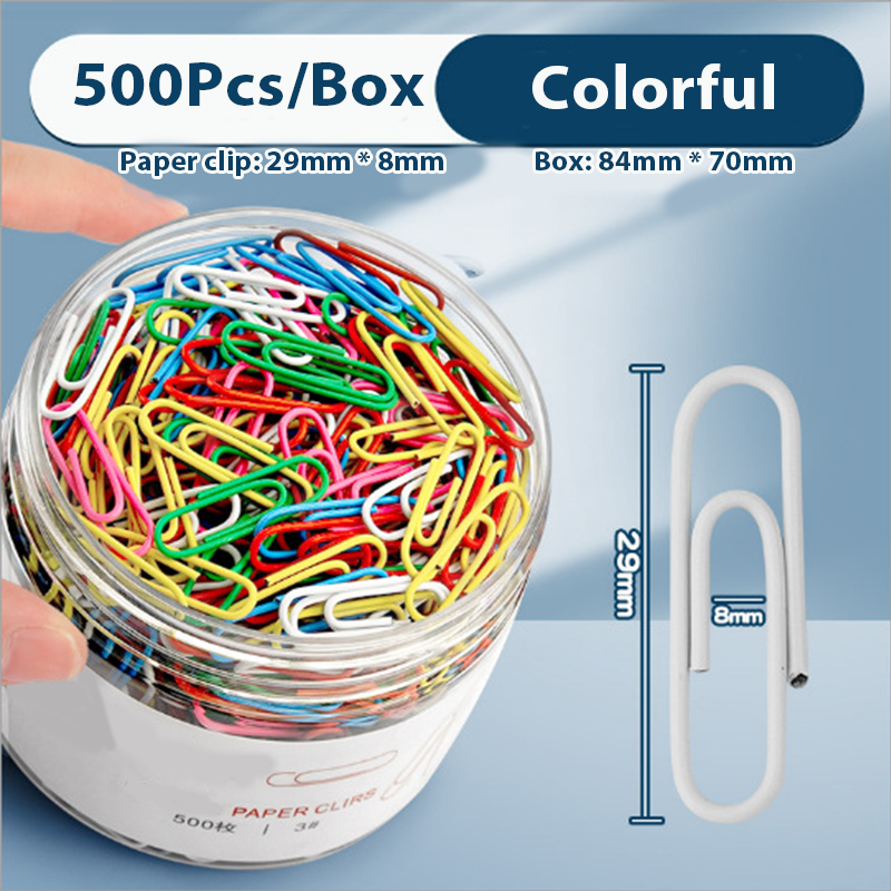 500Pcs/Box Paper Clip Bookmark Binding Pin Colorful Paper Clips School ...