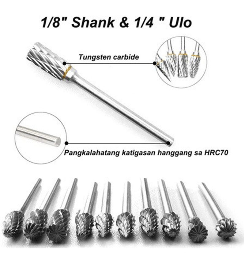 10pcs Tungsten Carbide Burr Drill Bits Set Diamond Cutter Woodworking ...