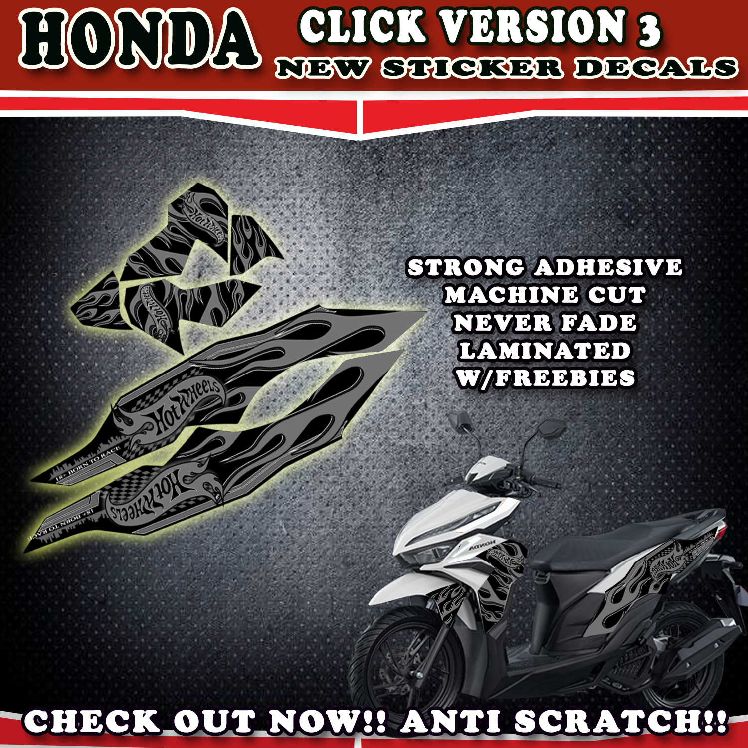 HOTWHEELS DECALS STICKER FOR HONDA CLICK VERSION 3 MOTORCYCLE/ HONDA ...