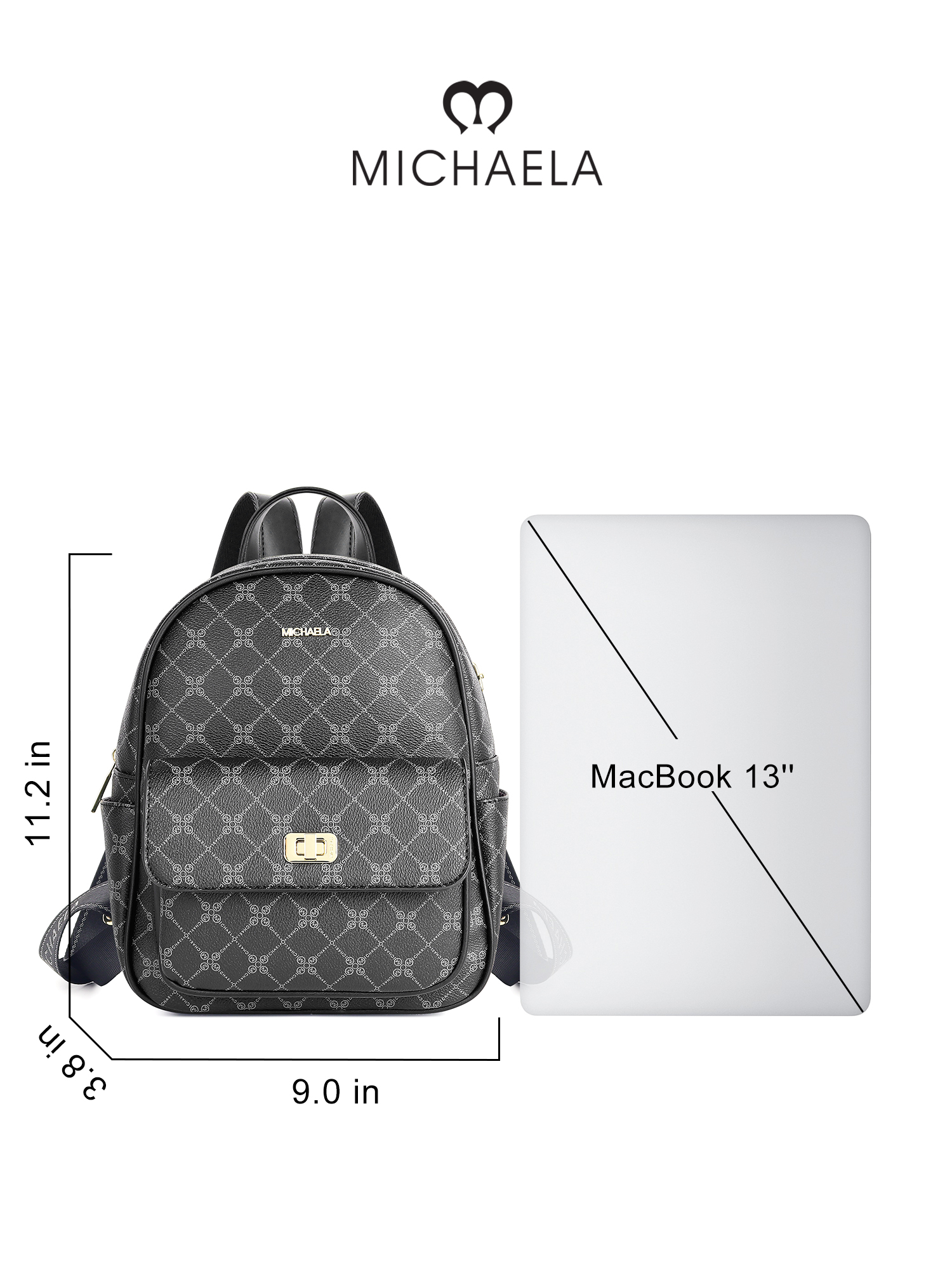 MICHAELA Letter Checkered Backpack with Twist Lock Preppy Chic for ...