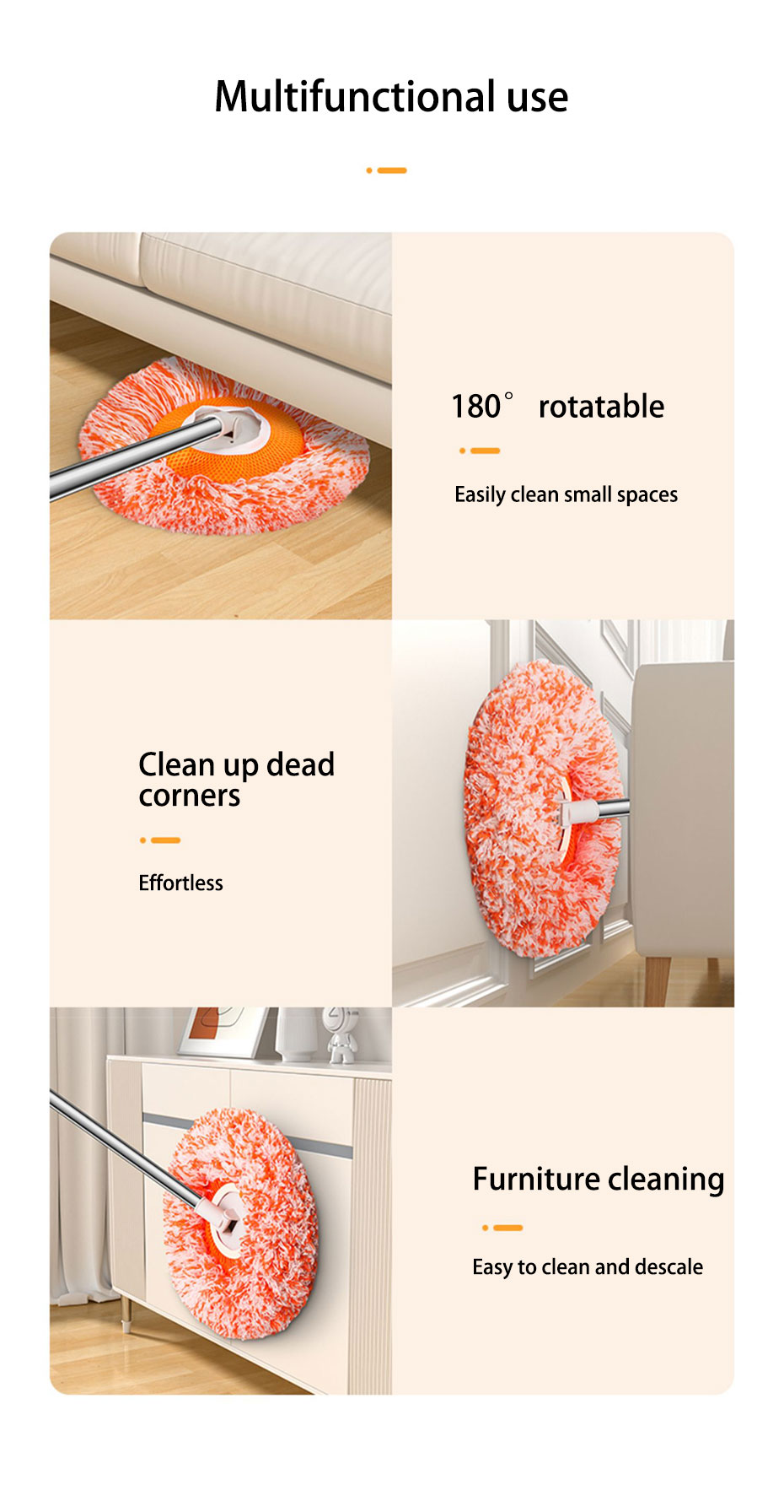 4in1 Scalable Multifunctional Round Mop 360° Rotating Mop For Wall And ...