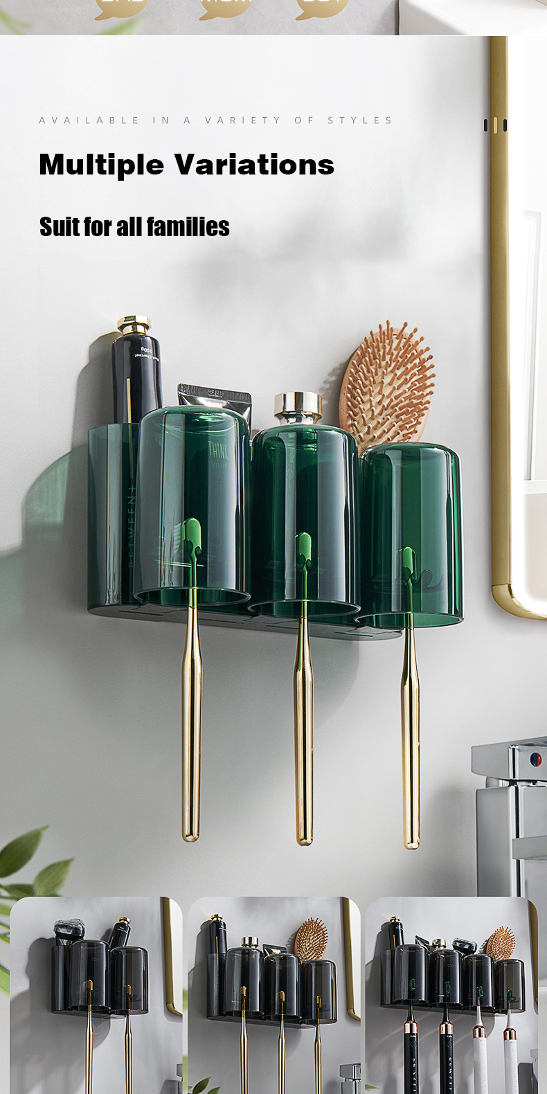Ecoco Toothbrush Holder Organizer Set Wall-mounted Squeeze Toothpaste ...