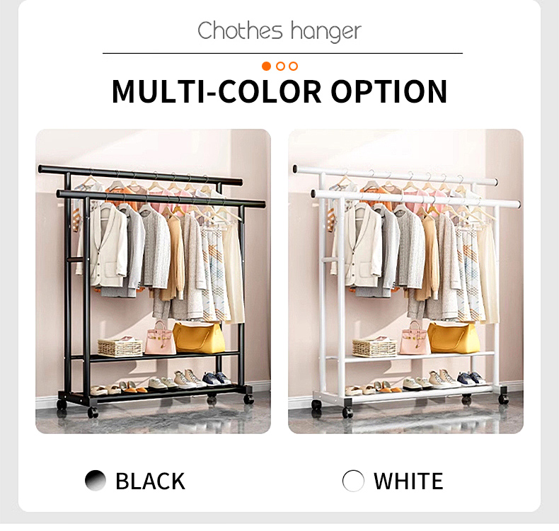 Floor-mounted drying rack Wheeled Double rod drying rack Indoor and ...