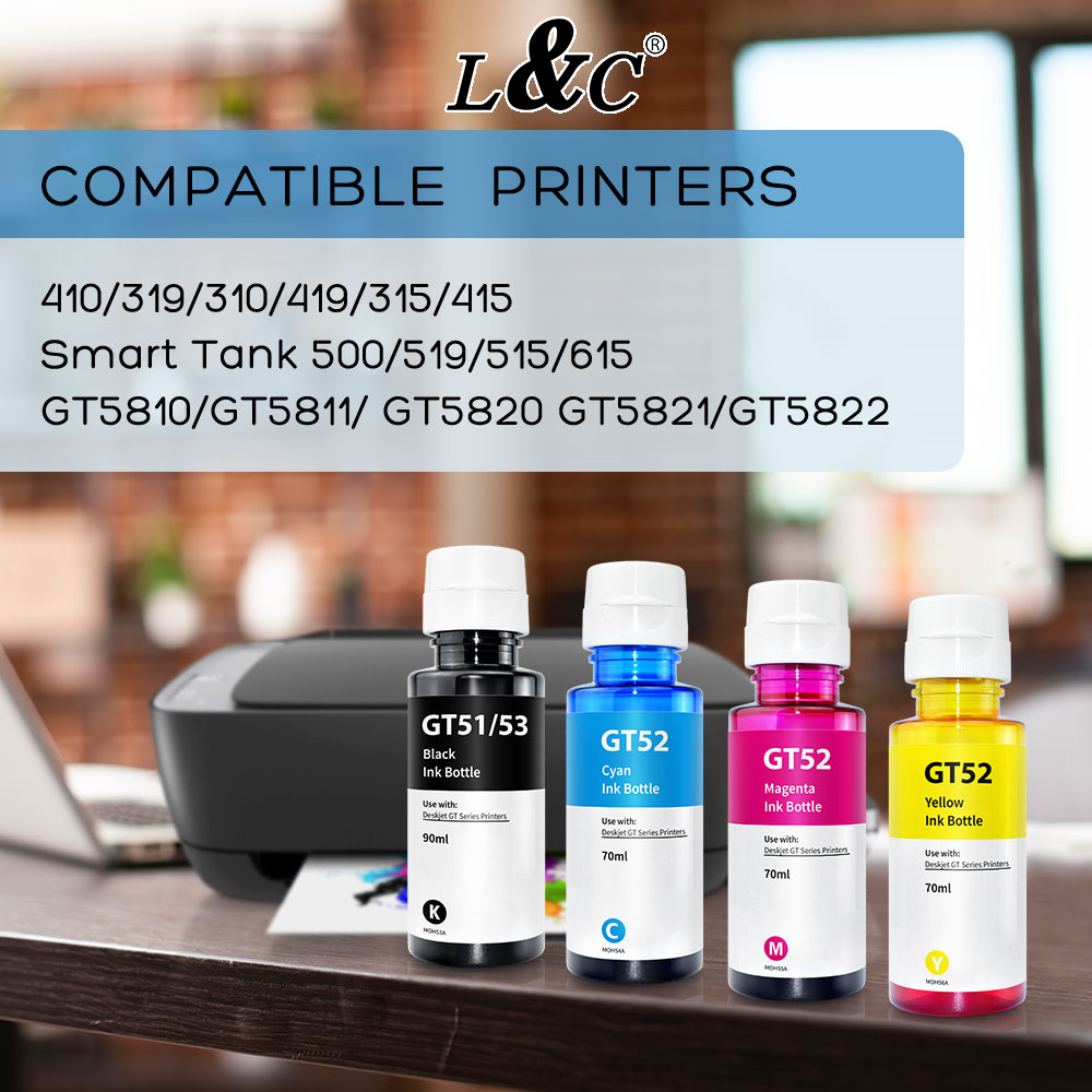 L&C Refill GT51 GT52 Ink Set Dye Ink For HP Inkjet Printer 410 319 500 ...