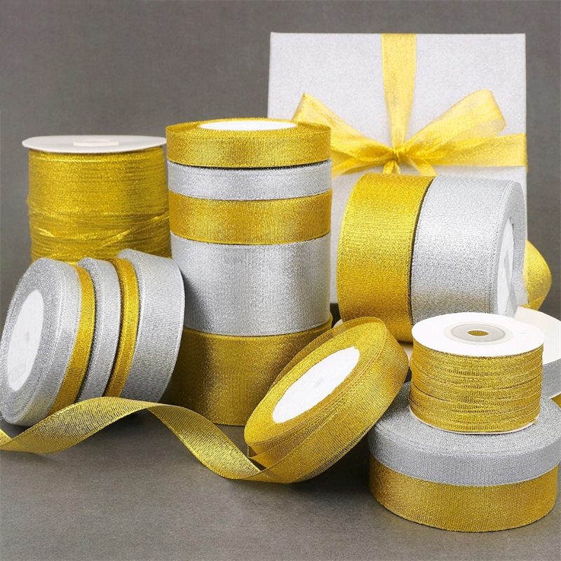 (25 Yards/Roll) Gift Decorative Ribbon Gold And Silver Ribbon Party ...