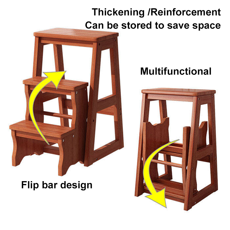 Bamboo Solid Wood Folding Ladder Chair Stool Dual Purpose Ladder Chair ...