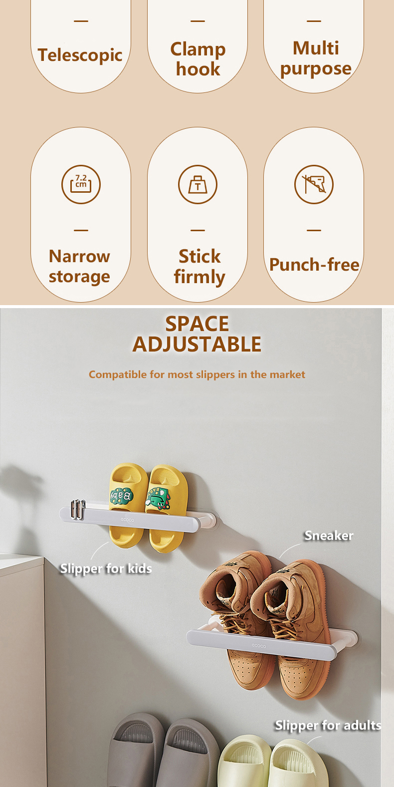 [Ready Stock]Ecoco Slipper Rack Organizer Wall-mounted for Narrow Space ...