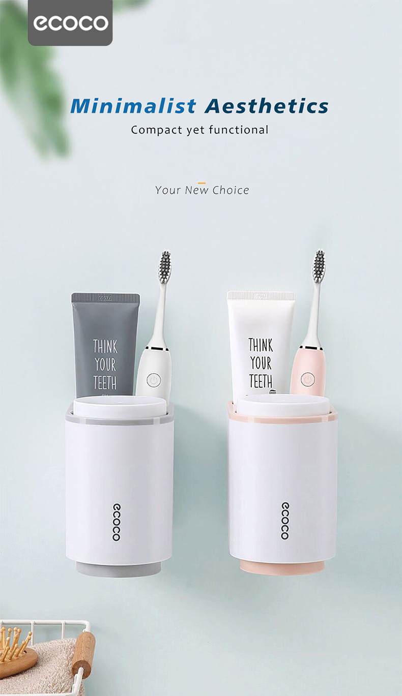 ECOCO Toothbrush Holder with 2 Magnetic Mouthwash Cups Wall-mounted ...
