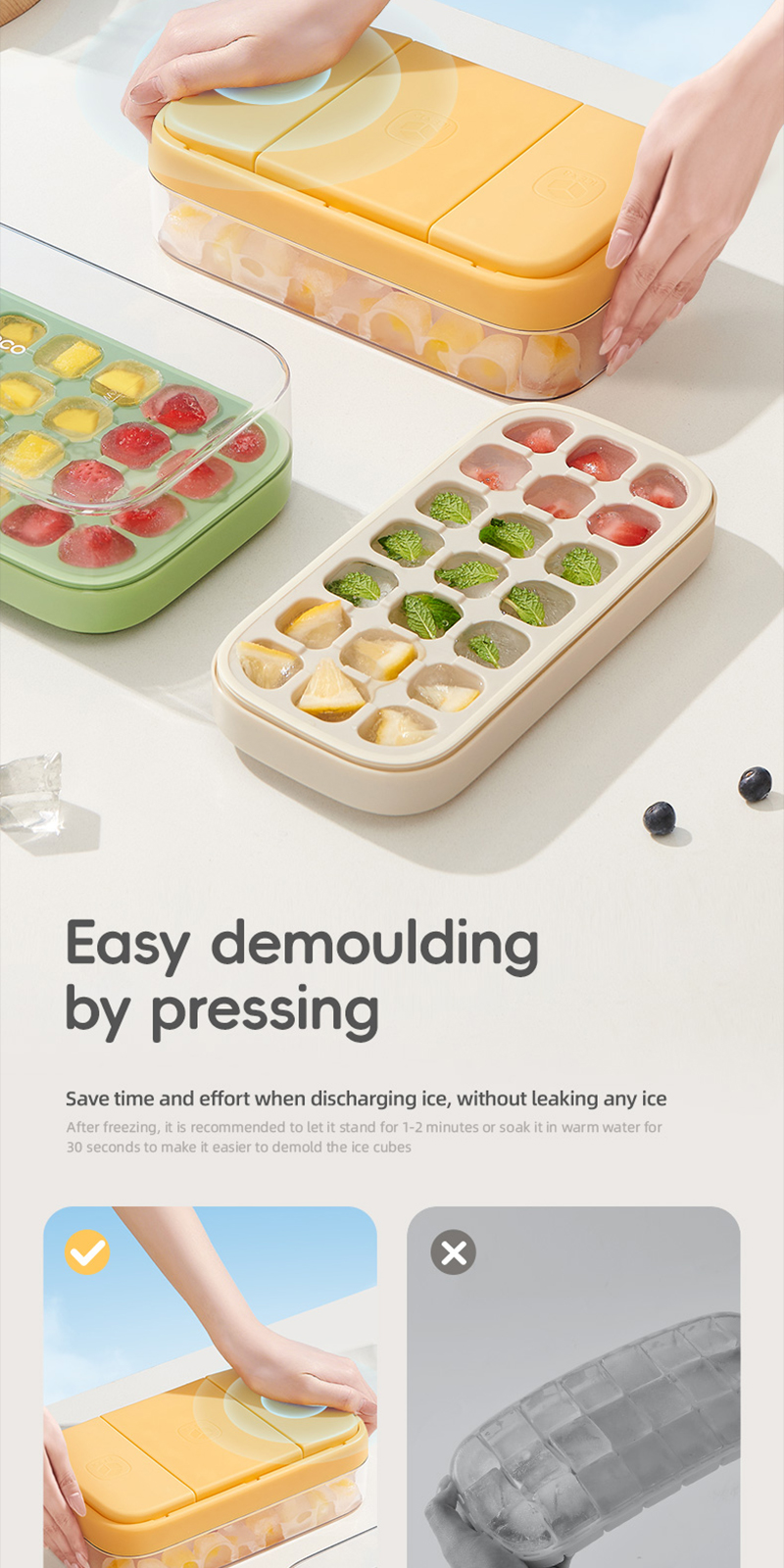 Ecoco Silicone Ice Cube Tray Easy-release Portioned Ice Tray Mold 21 ...